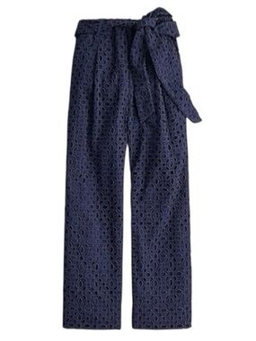 J. Crew Tie Waist Cropped Eyelet Pants in Navy Blue Size 2